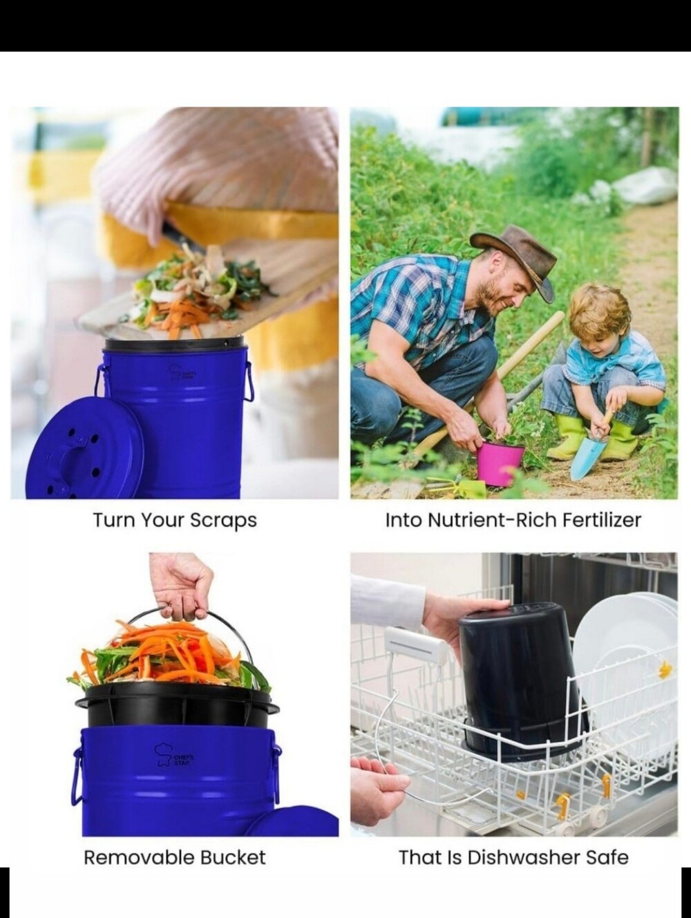 NWT Chef’s Star Indoor Kitchen Compost Bin Blue Gal Food Waste Pail Odor Control - Picture 3 of 11